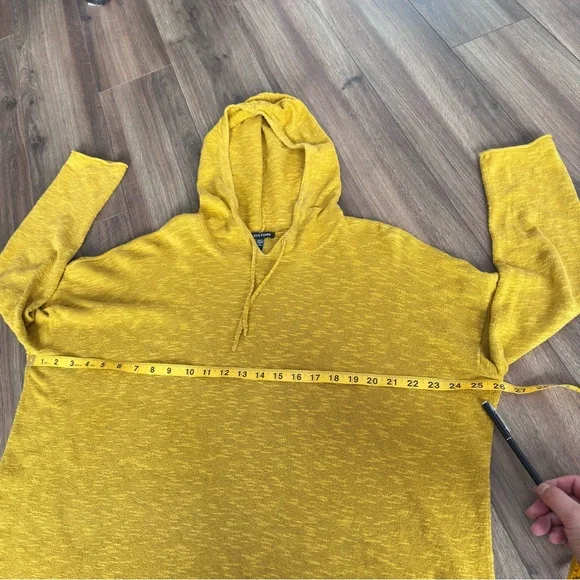 Eileen Fisher organic cotton linen slub Mustard Knit Hooded Pullover top size S - Picture 4 of 11